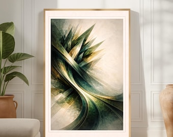 Abstrakte Kunst - Grün Gold - Minimalistische kinetische Geometrie, druckbare Kunst - Digitaler Download