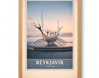 Reykjavik Sun Voyager Print, Iceland Sculpture Poster, Minimal Waterfront Printable Wall Art Digital Download