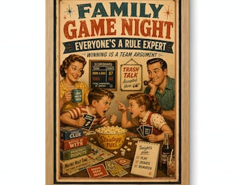 Lustige Spiel Nacht druckbare Wandkunst, Vintage Familie Tabletop digitaler Download