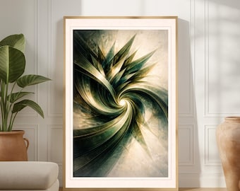 Smaragd Vortex Abstrakter Kunstdruck - Grün & Gold Geometrie, druckbare Wandkunst - digitaler Download