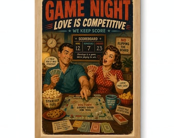 Game Night Printable Wall Art, Funny Vintage Couple Decor