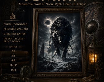 Fenrir Eclipse Wolf – Druckbares Wandbild, Poster zur nordischen Mythologie, Digitaler Download