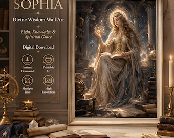 Sophia Print, Divine Wisdom Printable Wall Art, Celestial Fantasy Digital Download