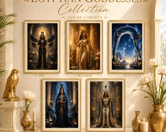 Egyptian Goddesses Bundle Isis Hathor Nut Nephthys Ma’at Printable Wall Art Digital Download