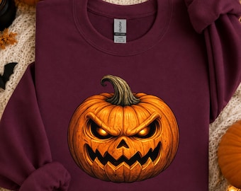 Angry Pumpkin Sweatshirt, Happy Halloween Tee, Spooky Jack O Lantern Tee, Halloween Graphic T-Shirt, Scary Pumpkin Fall Shirt
