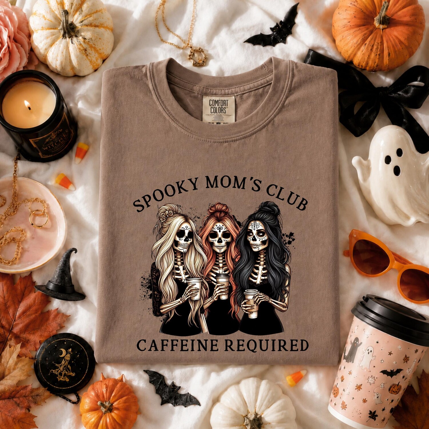 Comfort Colors Spooky Mom's Club Caffeine Required Hoodie, Cool Moms Club Hoodie, Retro Halloween Mama Hoodie, Halloween Mom, Spooky Mama