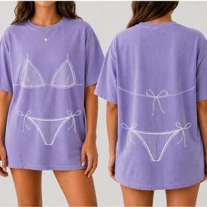 Komfort Farben Pigment-gefärbte Bikini Grafik T-Shirt, Strand Urlaubsbekleidung