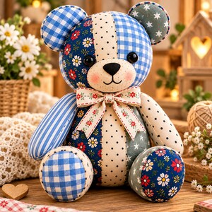 Memory Bear Pattern PDF, Patchwork Teddy Bear Sewing Pattern, Keepsake Bear Tutorial, Fabric Bear Pattern, DIY Plush Toy, Digital Download