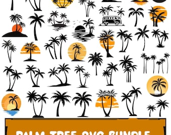 Palm Tree Svg Bundle: Beach Clipart,Sunset Designs,Tropical Silhouette Cut Files(Digital Download)