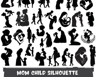 Mother Child Silhouette SVG Bundle: Mom Baby Love Clipart (Digital Download)