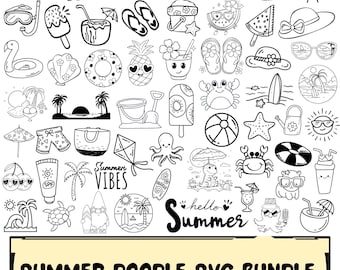 Summer Doodle SVG Bundle:DIY Craft Bundle for T-Shirt, Hot Days Clipart.Digital Files(Instant Download)
