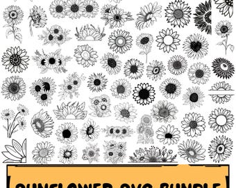 Sunflower SVG Bundle, Floral Cut Files, Commercial Use(Digital Download)