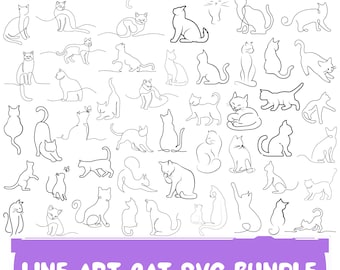 Line Art Cat SVG Bundle: Minimalist Cat,Digital Files(Instant Download)