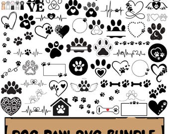 Dog Paw svg Bundle: Heart Paw Print, Cut File For Cricut(Digital Download)