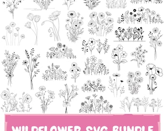 Wildflower SVG Bundle: Minimalist Floral Bouquet, Cricut Files (Digital Download)