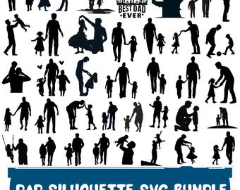 Dad silhouette Svg Bundle: Father's day,Dad son daughter silhouette,(Digital Download)