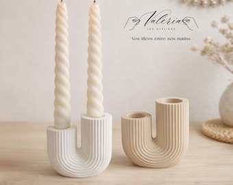 Candelabro doble en forma de U de Jesmonite | Lámpara de araña moderna de 2 velas | Decoración minimalista | Candelabro de diseño hecho a mano | Regalo decorativo