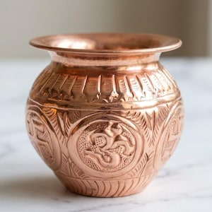 Handcrafted Copper Kalash (600ml) | Vedic Pooja Lota, Om & Swastik Decor