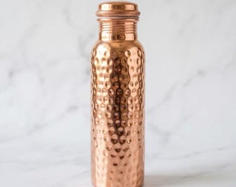 Botella de agua de cobre puro hecha a mano, diseño martillado