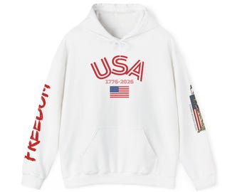 Felpa con cappuccio USA Flag Eagle / Felpa Patriotic 1776-2026, stampa Freedom sulla manica