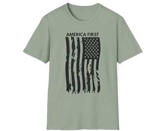 America First T-Shirt | Distressed Flag Graphic, Patriotic Tee