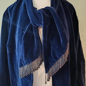 Vintage blue velvet Opera coat with fur cuffs