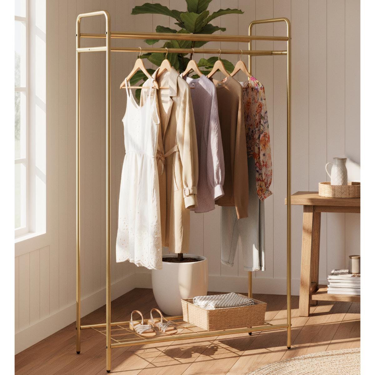 gold dress rack Buy Modern Metal Clothing Rack, Boutique Garment Stand Online in India Shelf