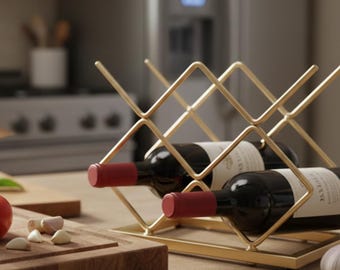 Gold Metal Wine Rack, Geometric Countertop Display, Holds 5 Bottles