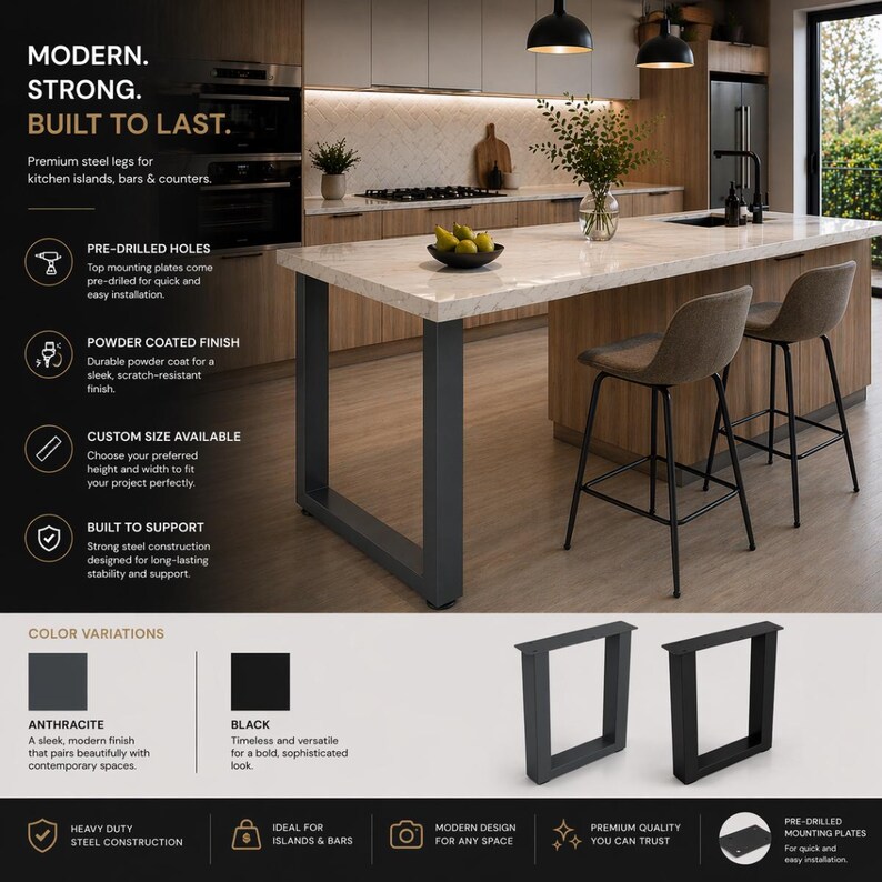 Kitchen Island Legs Metal Table Legs Bar Height Counter Height Custom ...