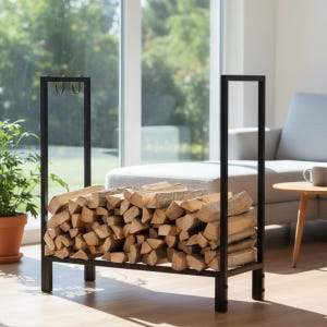 Modern Metal Firewood Rack, Indoor Outdoor Log Holder