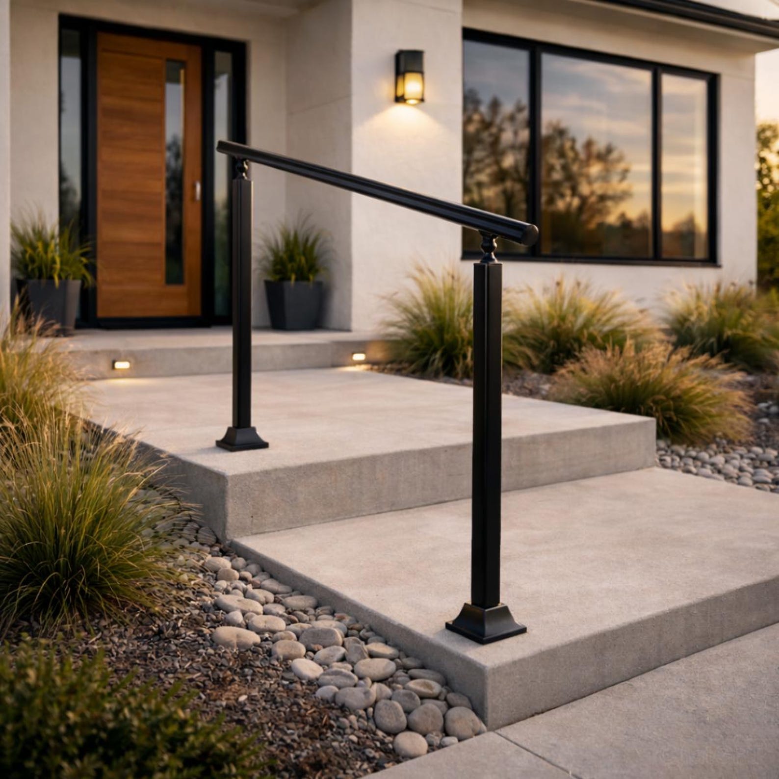 Modern Black Metal Handrail, Outdoor Stair Railing, Adjustable Pitch - Etsy