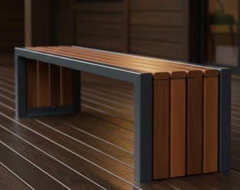 Handmade Wood and Metal Bench - Modern Indoor Outdoor Seating
