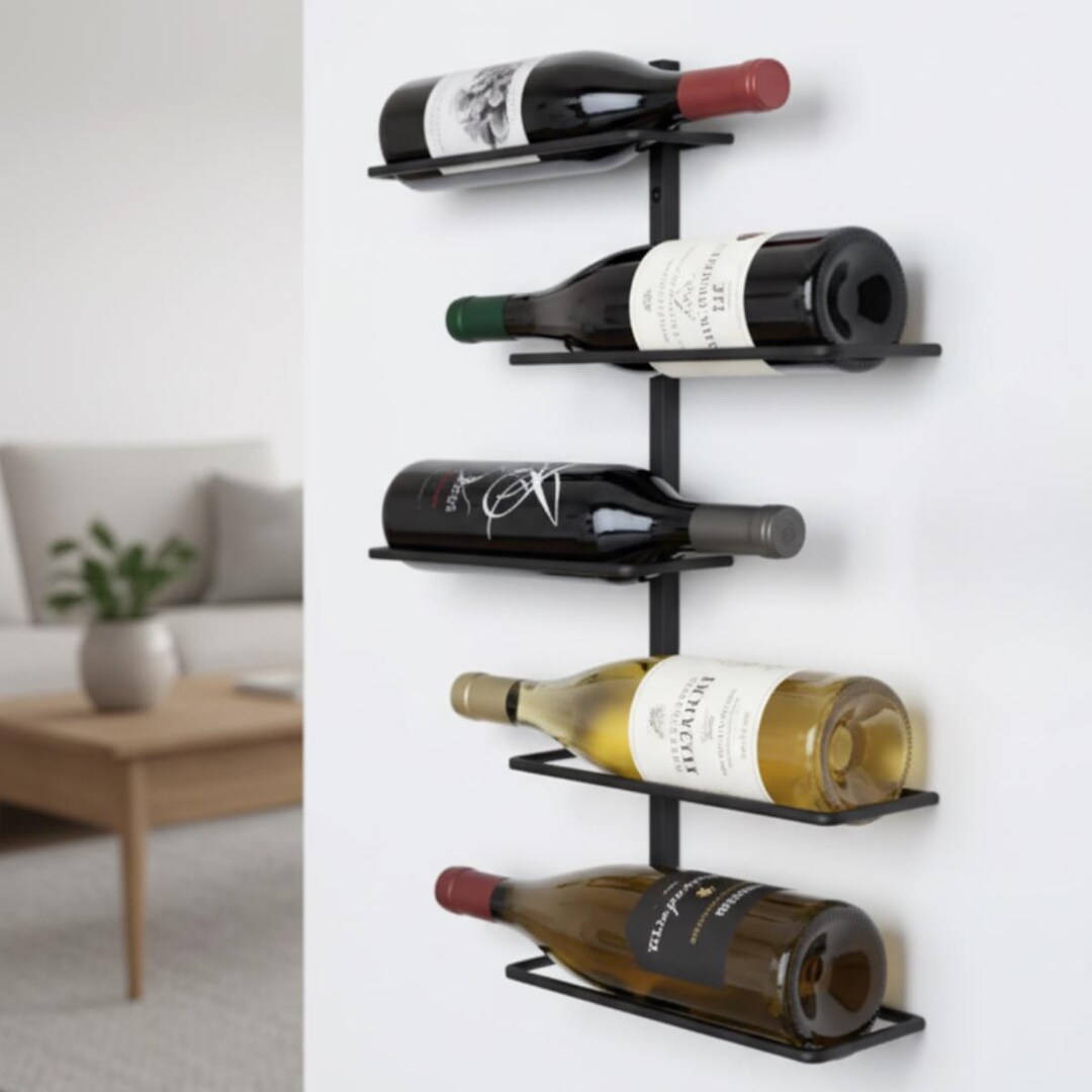 Matte Black Wall Wine Rack | Modern Steel 4-bottle Display - Etsy