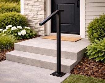 Pasamanos moderno para exteriores de 2 a 4 escalones – Pasamanos de escalera de hierro forjado – Pasamanos de hierro para porche – Pasamanos de entrada minimalista