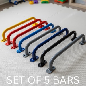 Barras de mono para interiores para niños – Juego de 5 barras de escalada de acero resistente, gimnasio de juegos montado en la pared, equipo de juego moderno para el hogar de 12”/16”.