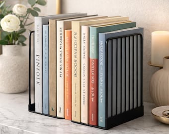 Modern Black Metal Bookends – Minimalist Heavy Book Organizer, Contemporary Bookshelf Decor, Book Lover Gift