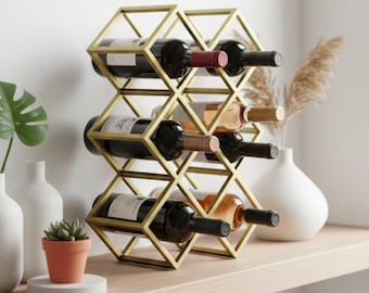 Geometric Gold Wine Rack | Modern Countertop Bottle Holder