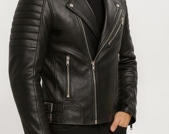 Men’s Genuine Leather Biker Jacket – Slim Fit Moto Jacket