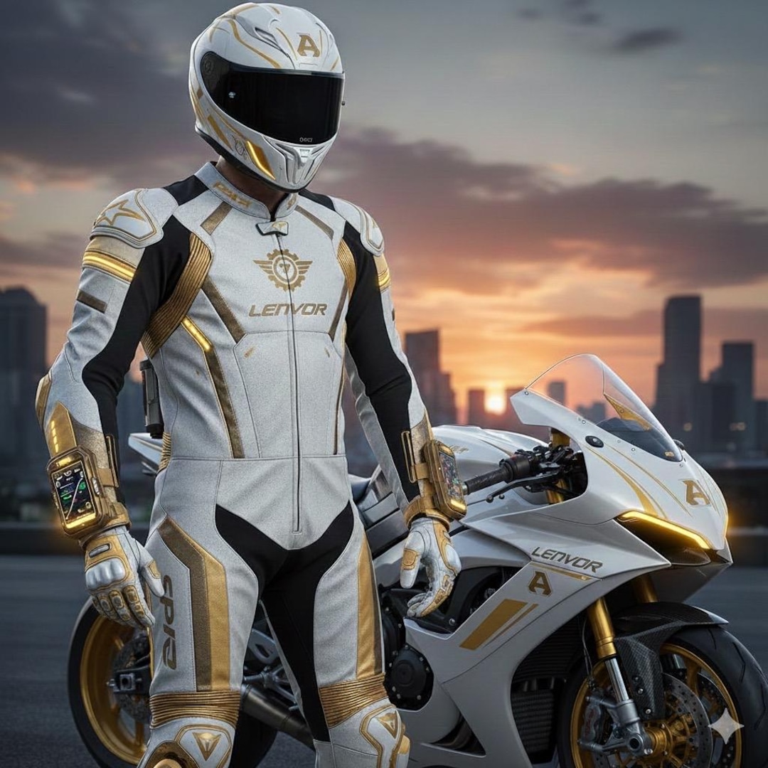Custom White & Gold Leather Motorcycle Racing Suit | Armored Biker Gear ...