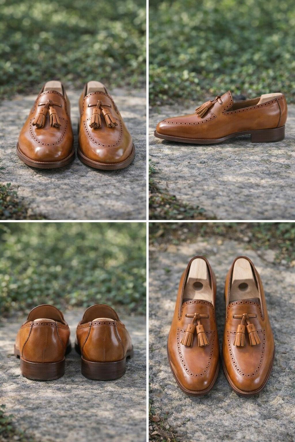 Handmade Brown Leather Tassel Loafers | Men display picture 3