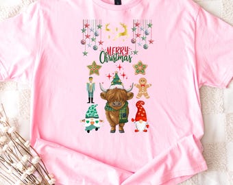 Christmas Cow T-shirt, Highland Cow tShirt, Women Cow Christmas Long sleeve, Cow Lover Gift, Farm Christmas Hoodie Gift, Christmas Shirt