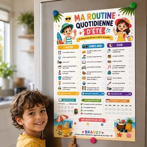 Tableau des routines quotidiennes d'été à imprimer pour les enfants, liste de contrôle du matin, de l'après-midi, du soir, programme d'été