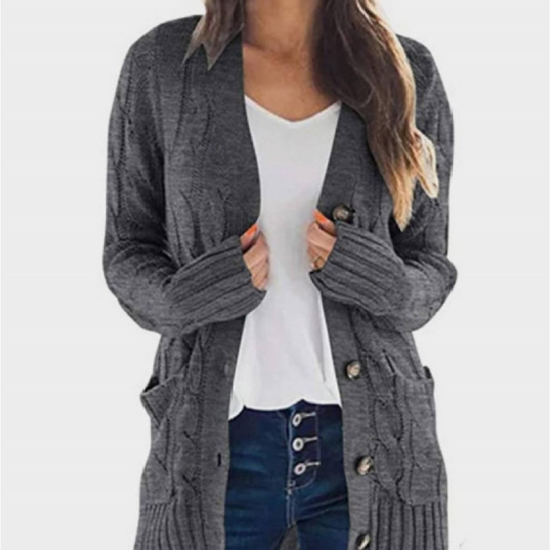 Women's Button Front Cable Sweater With Pockets – Cozy Long Sleeve Fall ...
