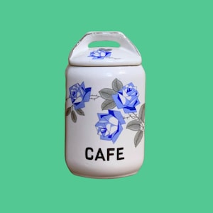 Vintage Franse keramische "Café" pot — Blauw-witte bloemen koffiepot, keukenpot