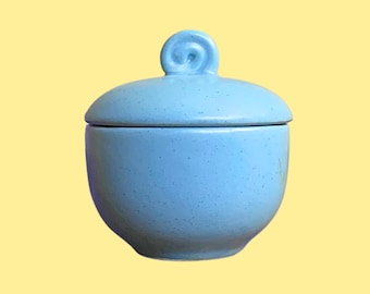 Sucrier vintage en céramique bleue avec couvercle, poterie italienne, décoration de cuisine style années 50