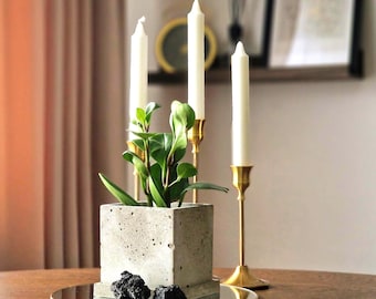 Handgemaakte betonnen kubus plantenbak met blad, Scandinavisch decor