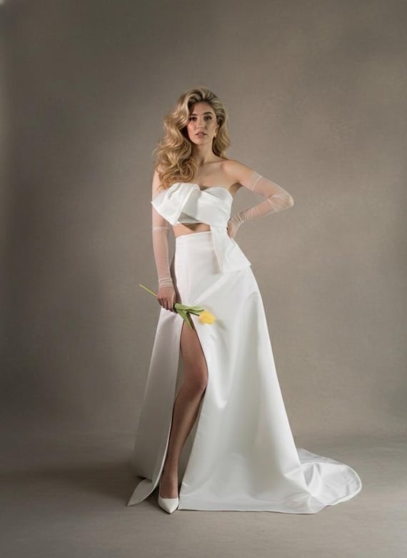 Ivory Wedding Set Contemporary, Two Piece Bridal High Waisted A Line Skirt  High Slit Dress, Wedding Top Urband Custom Made - Etsy UK