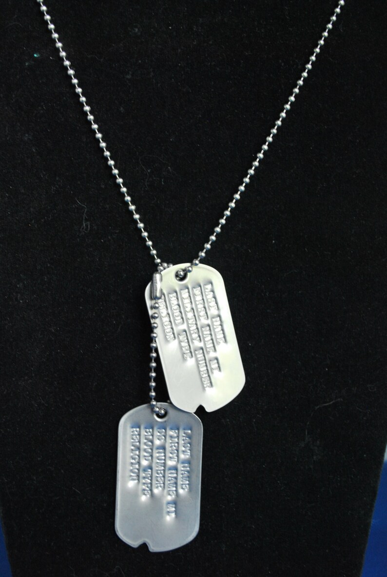 Military Style Notched Dog Tags Dull Finish Set Of Two Etsy