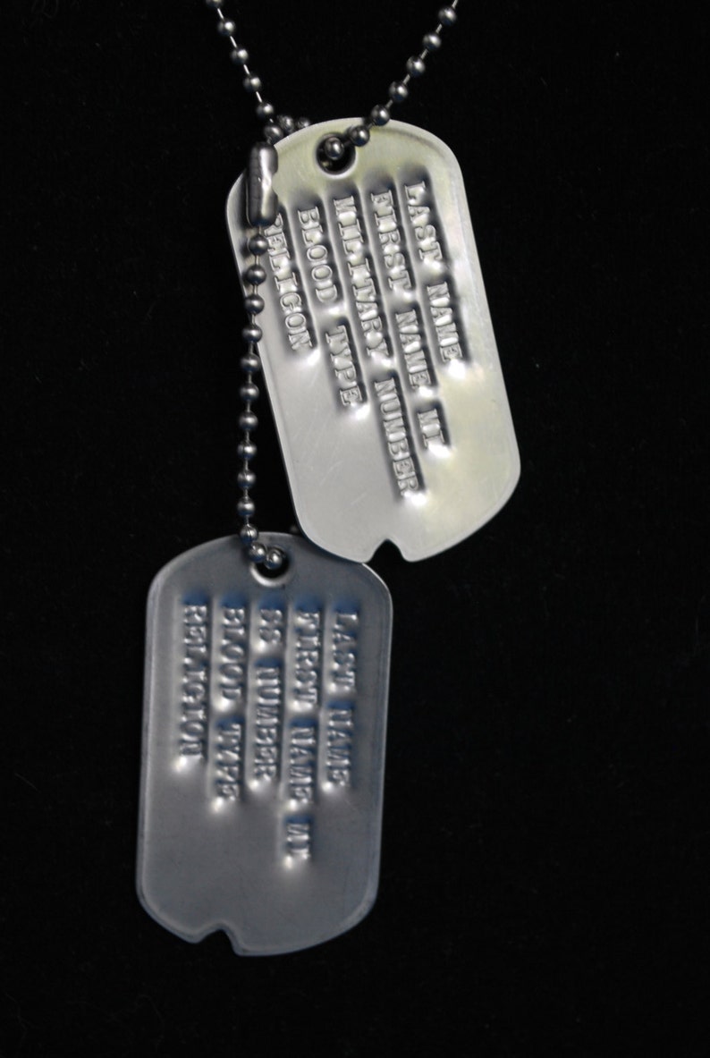Military Style Notched Dog Tags Dull Finish Set Of Two Etsy military-style-notched-dog-tags-dull-finish-set-of-two-etsy