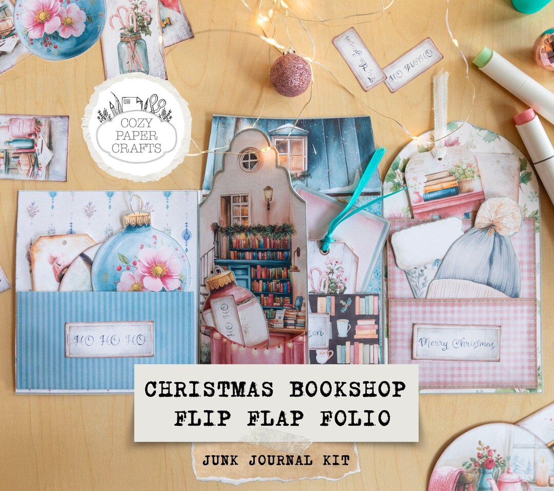 Christmas Junk Journal Folio Kits - Vintage Bookshop, Printable Pink ...